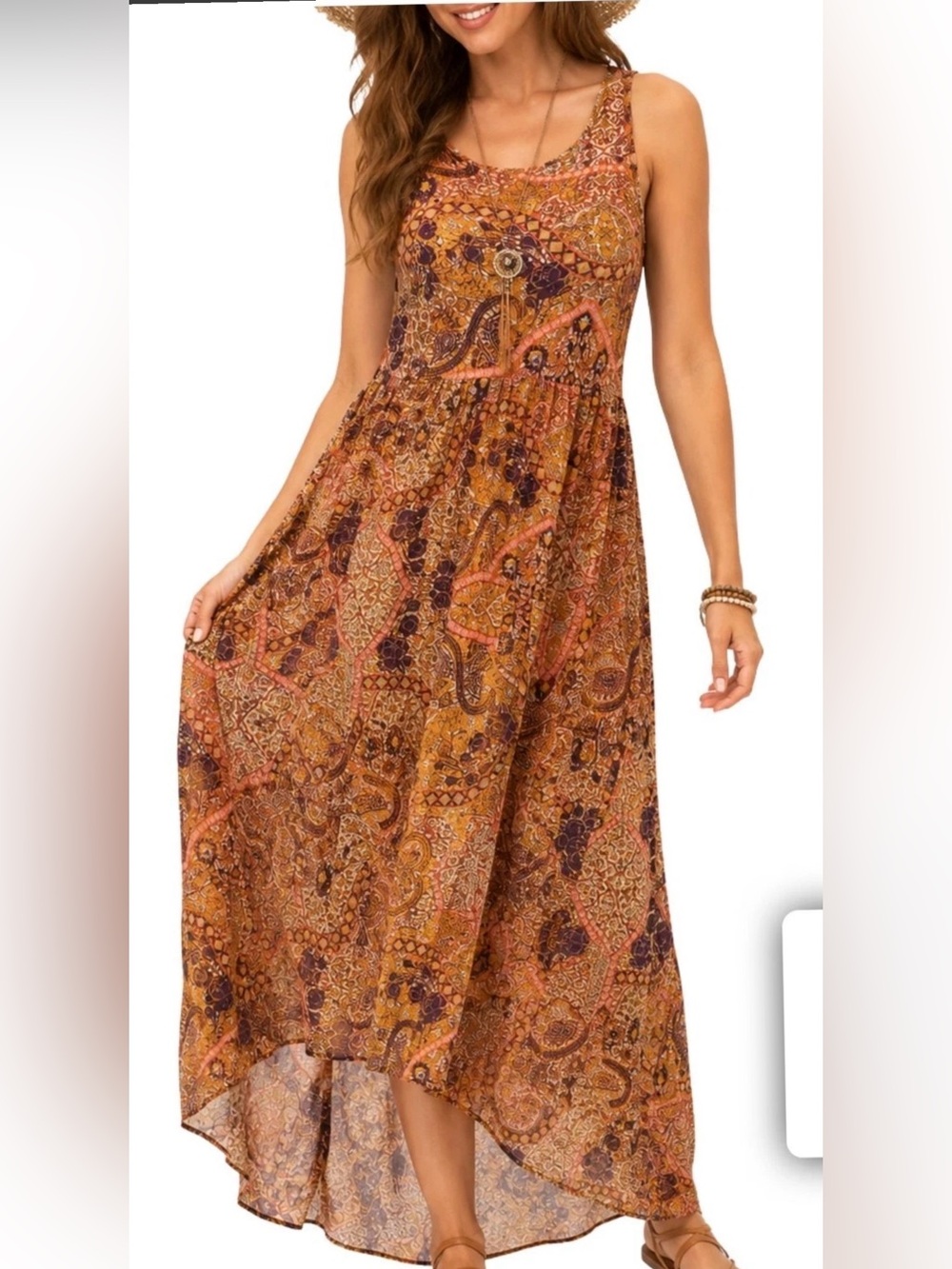 Boho Paisley Maxi Dress in Warm Rusts